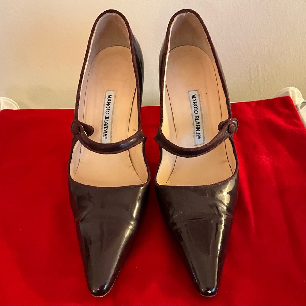 Manolo Blahnik Maroon Mary Jane Pumps